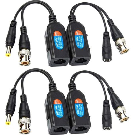 Stück Hd Cat5 Rj45 Auf Bnc Transceiver Passive Video Baluns Mit Stromanschluss Für 1080p 3mp 4mp 5mp 8mp Hd-cvi/tvi/ahd/cvbs/960h Kameras