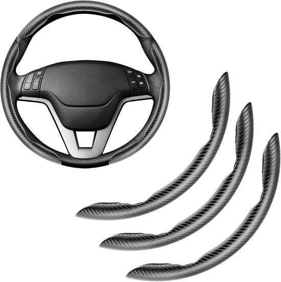 Lenkradbezug-set – Auto-innenausstattung – Schutzgriff – Atmungsaktiv – Carbon-optik – 38 Cm, Dreiteilig – Schwarz