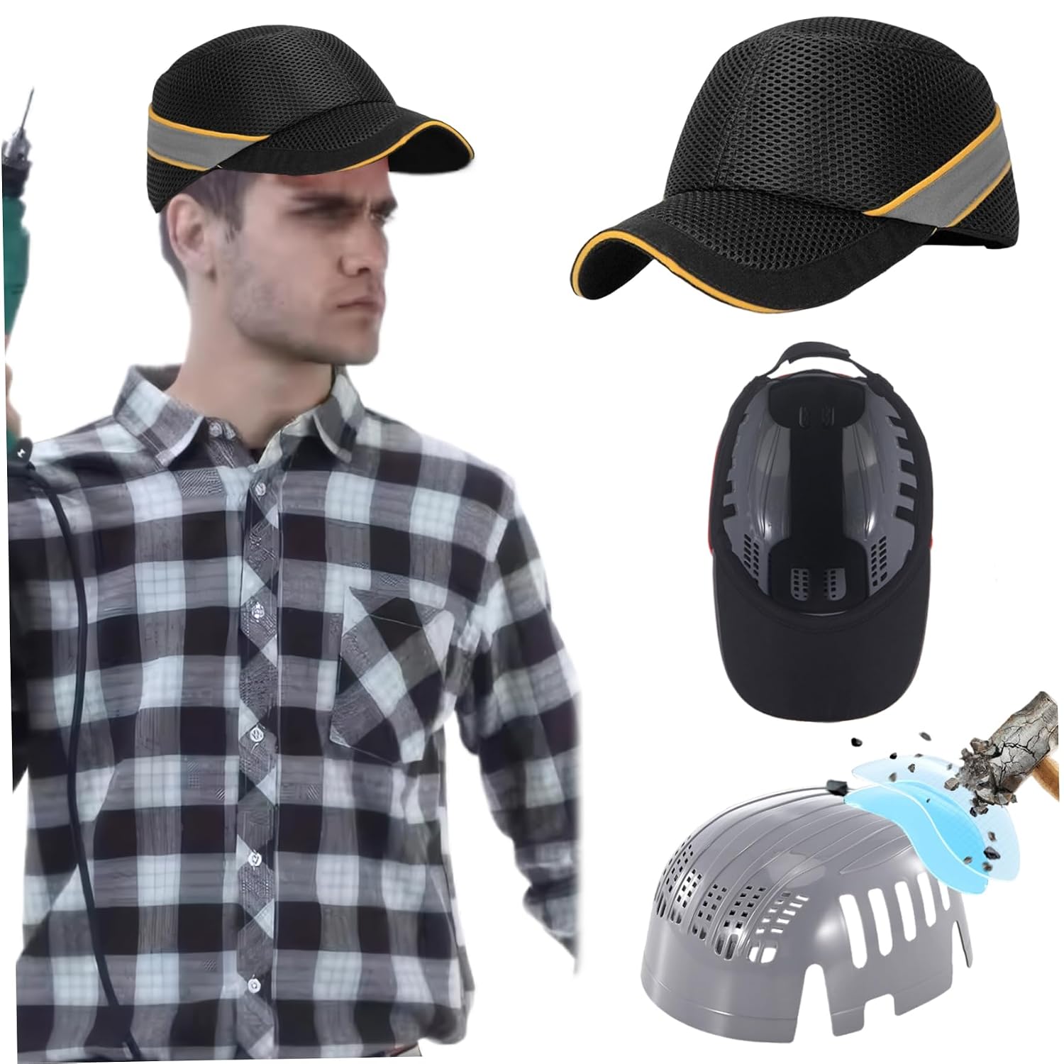 Starre Baseballkappe, Kollisionssichere Schutzkappe, Verstellbarer Helm Für Die Arbeit, Kopfschutz In Fabriken Und Geschäften