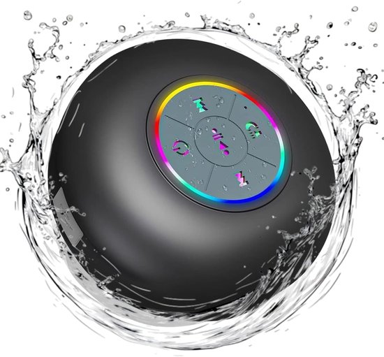 Wasserdichter Bluetooth-lautsprecher Mit Led Ipx4 Kabellos Tragbar Freisprechfunktion Eingebautes Mikrofon Saugnapf Wiederaufladbar Für Bad Schwarz