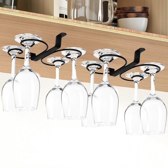 2-teiliges Weinregal Für Küchenschränke, Glasregal, Schmiedeeisernes Weinregal, Umgekehrtes Design, Für Weinschränke Oder Bars Zu Hause, Schwarz