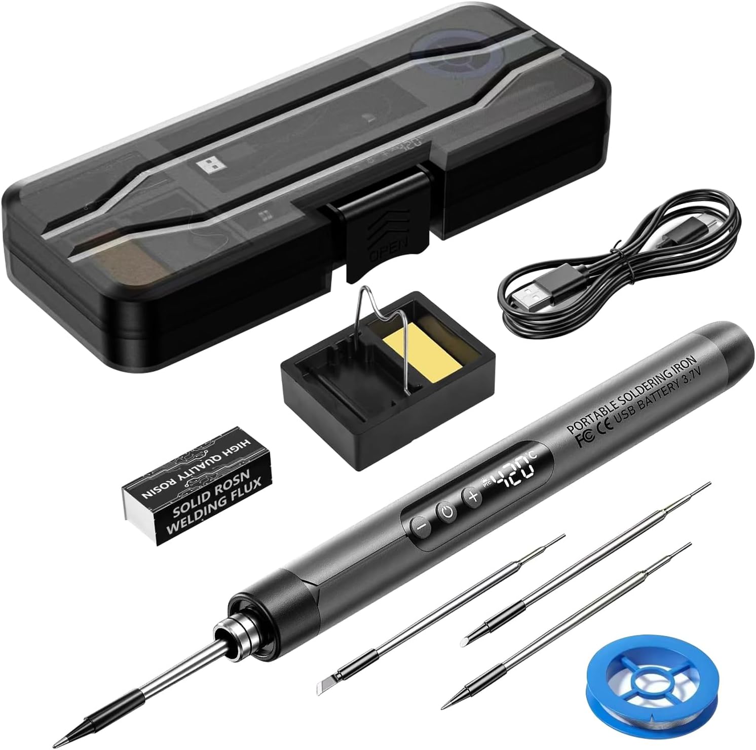 Battery Soldering Iron Set, Usb Rechargeable Soldering Iron With Lcd, Wireless, Temperature Adjustable 260-420°c, 3 Soldering Tips, Soldering Wire, Soldering Set For Repair Of Welding, Diy Art Gift Se