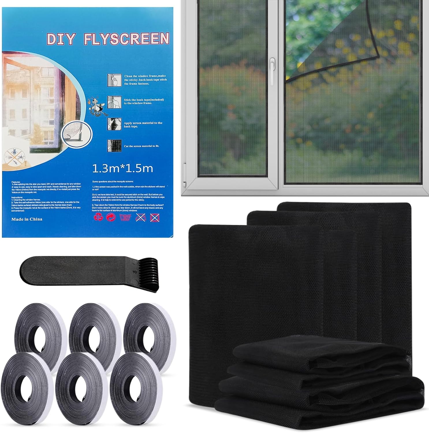 Fenster-moskitonetz 130 X 150 Cm, Selbstklebend, Ohne Bohren 6er-pack Selbstklebende Fenster-moskitonetze, Auf Rolle, Zum Schutz Von Balkonen, Dachfenstern Und Wohnzimmern