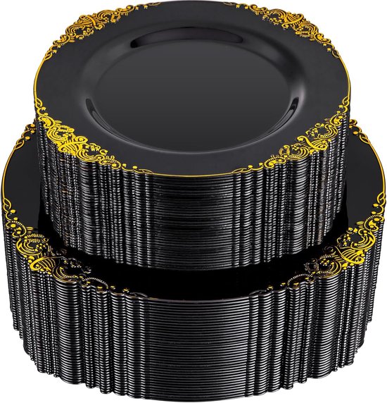 Set Mit 20 Zweifarbigen Kunststofftellern In Schwarz Und Gold Schwarze Einwegteller Stabile Einwegteller Mit Goldrand Ideal Für Ein Elegantes Und 10