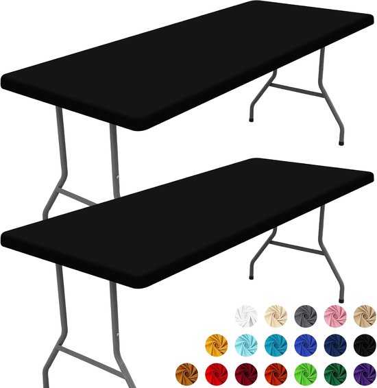 Set Aus 2 Rechteckigen Stretch Tischdecken (183 Cm) Eng Anliegende, Waschbare Tischdecke Für Picknicks, Camping, Bankette Und Partys (schwarz, 76