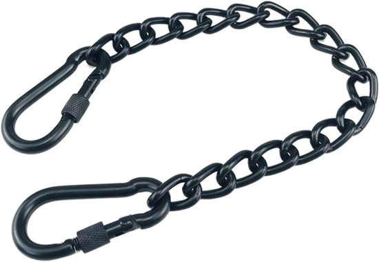 Halskette Mit Zwei Karabinern – Aufhängeset Für Hängesessel – Tragbare Edelstahlkette – Geeignet Für Gartenhängesessel – Schwarz – 66 Cm