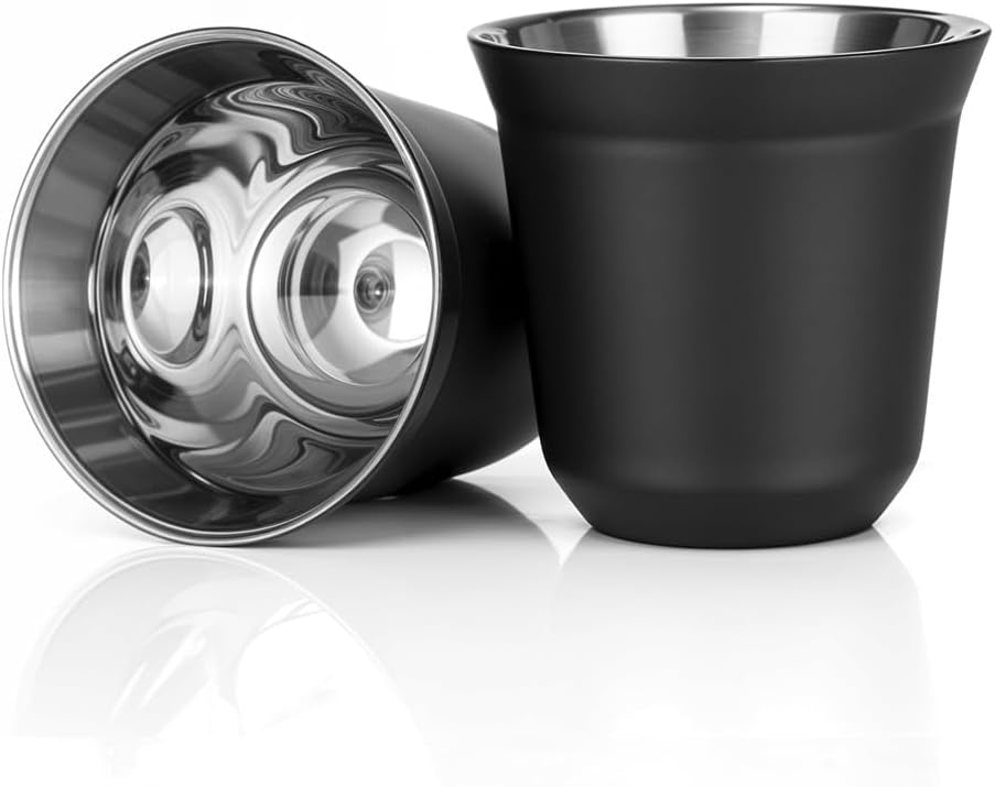 80 Ml Espressotassen-set Aus Edelstahl - 2er-pack Doppelwandige Mokkatassen Aus Edelstahl 304, 2,7 Oz, Schwarz