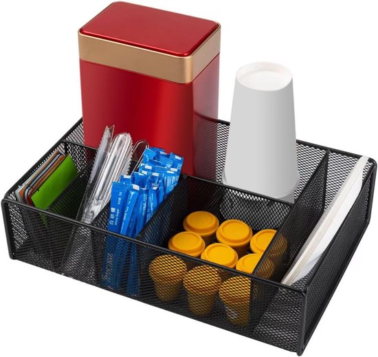 Kaffeebar-organizer Mit 6 Fächern – Schwarzer Metall-organizer Für Die Kaffeestation Auf Der Arbeitsplatte, Geeignet Für Tee, Tassen, Sirup Und Löffel