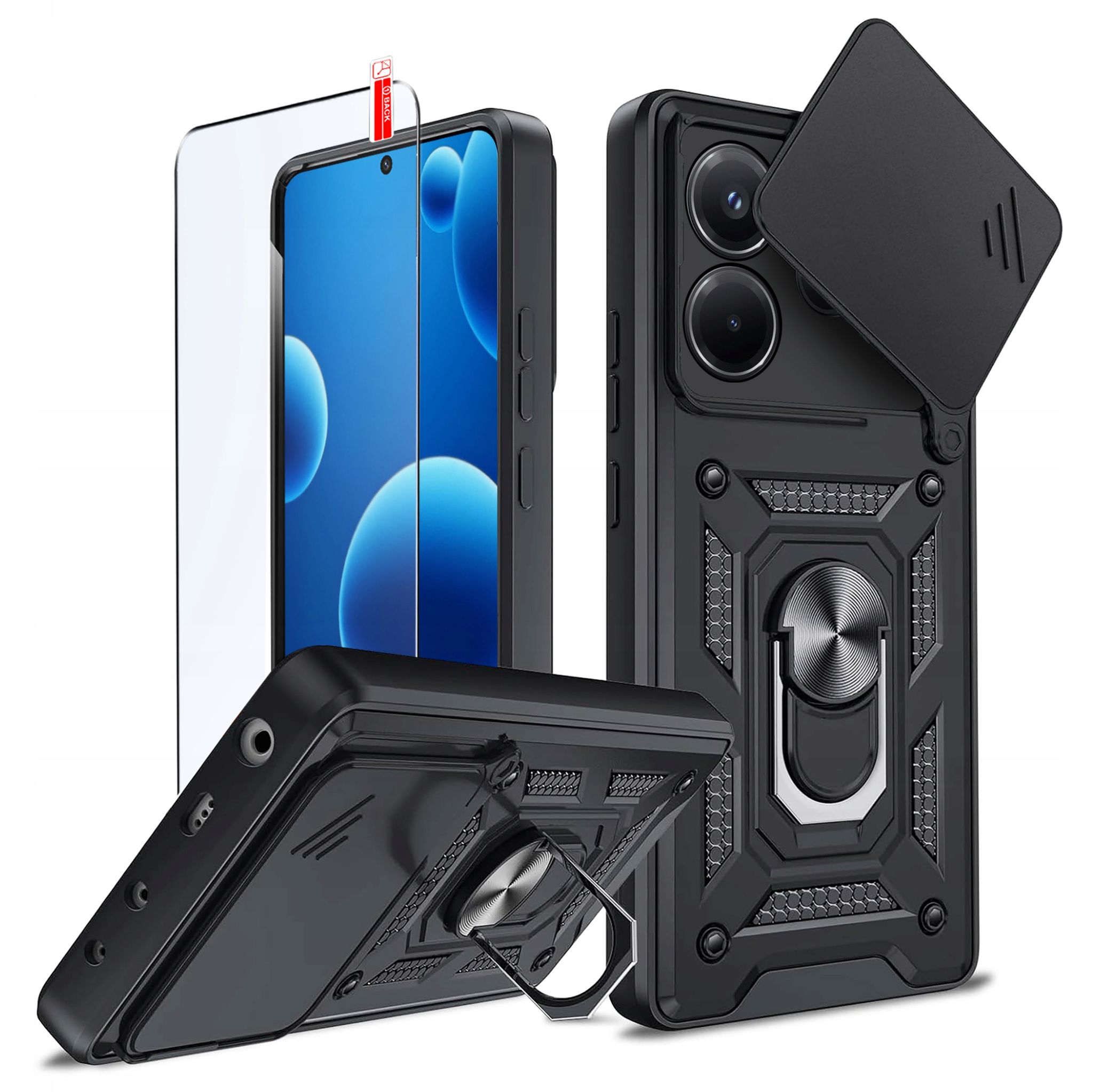 Schutzhülle Für Xiaomi Redmi Note 14 5g Armor Slide Ring Case + 9h Glas