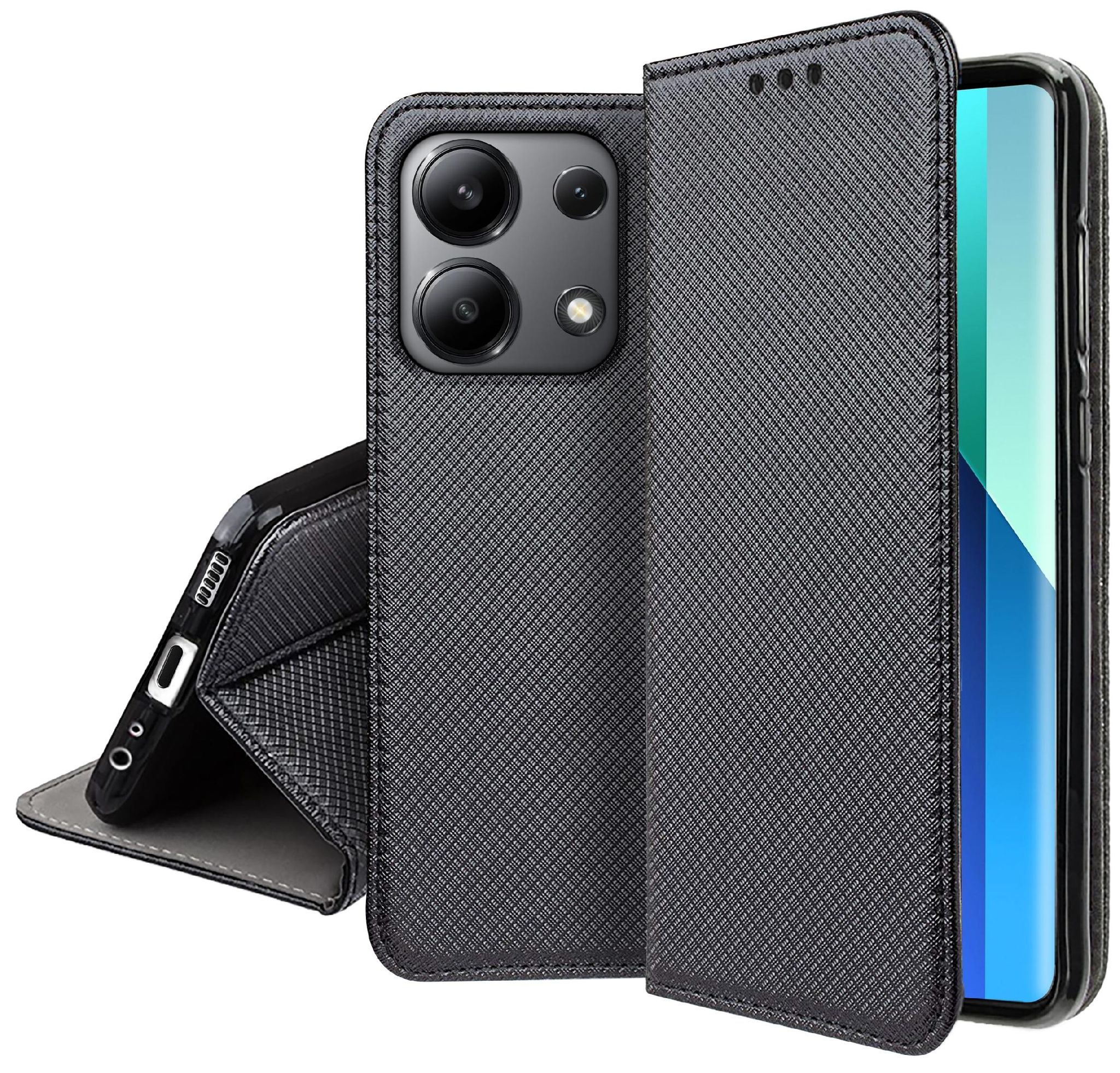 Schutzhülle Für Xiaomi Redmi Note 13 4g: Geschlossene Smart-magnet-hülle Mit Klappe Und Glas
