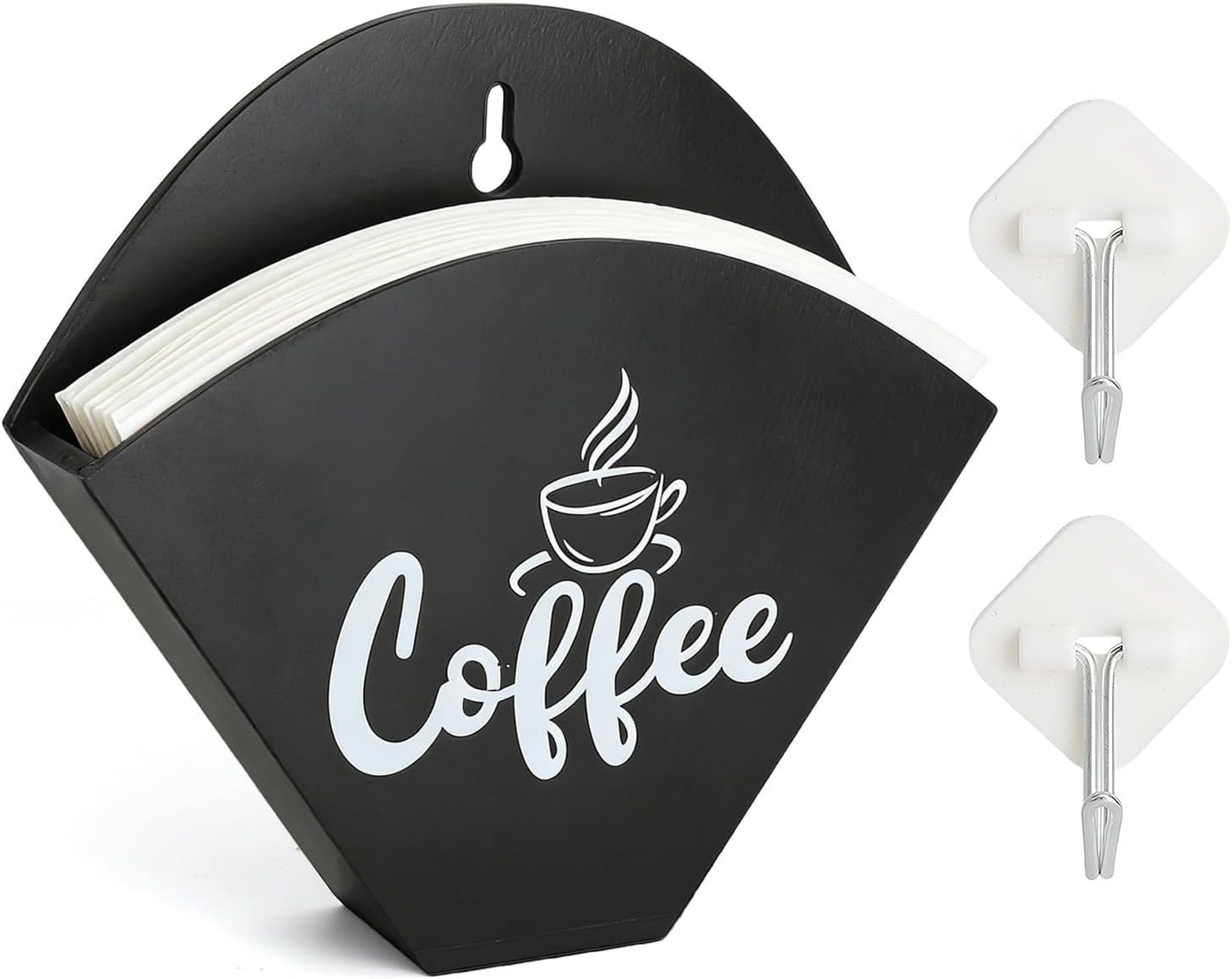 Wandmontierter Kaffeefilterhalter Mit Haken, Schwarzer Kaffeefilterhalter Aus Holz Für V60, Bohrfreier Aufbewahrungsbehälter Für Kaffeefilterpapier, 2-teiliger Wandmontierter Kaffeefilterhalter