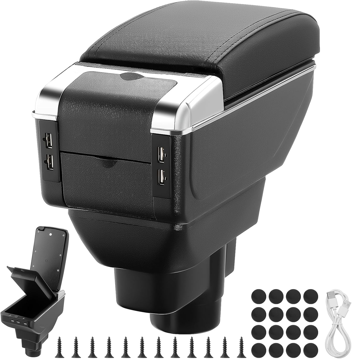 Car Armrests For Vauxhall Corsa D 2006-2014, Dual Layer Armrest With 7 Usb Charging Ports, Centre Console Storage Box Made Of Black Pu Leather