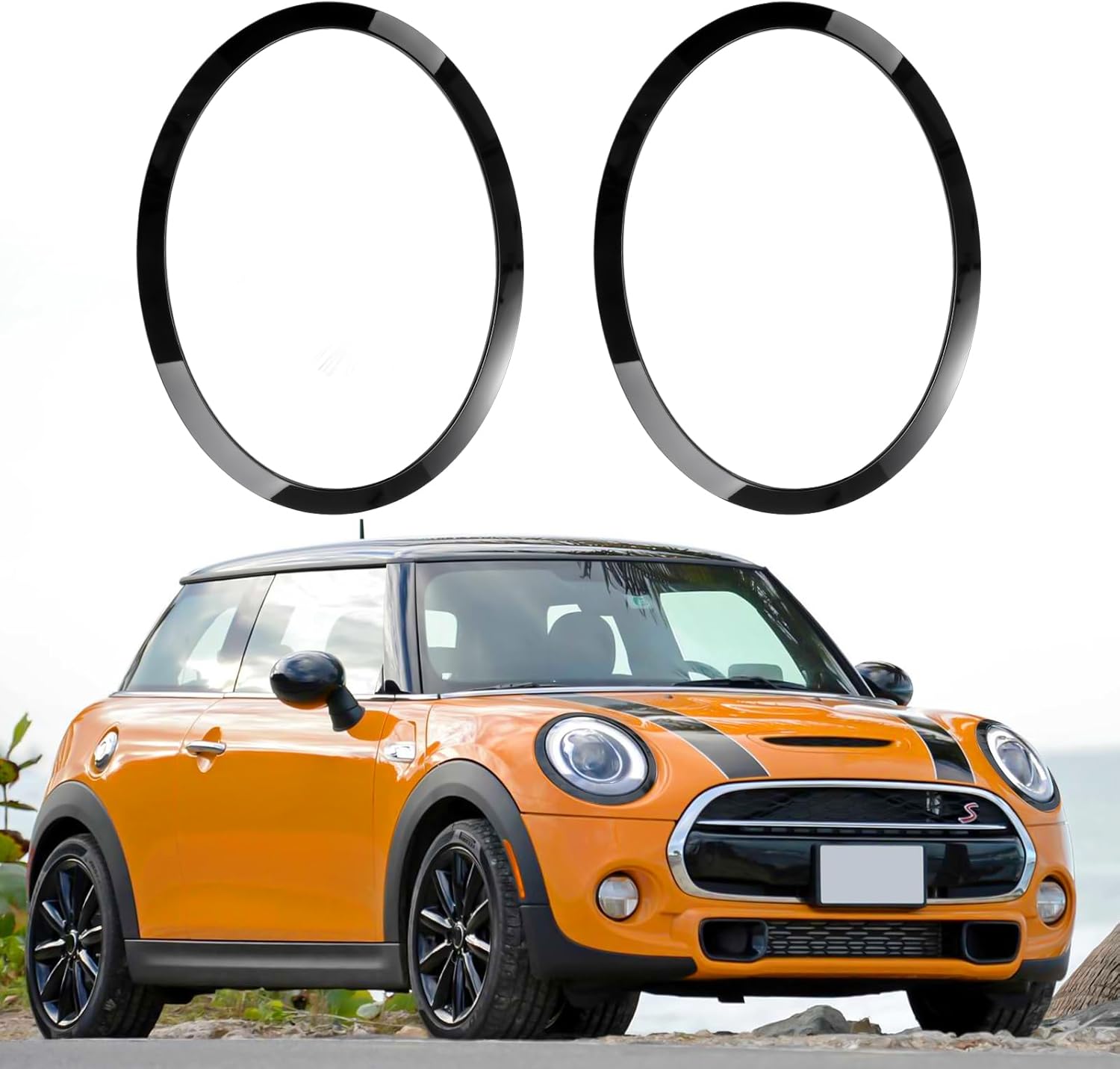 2 Pieces Headlight Trim Ring, 1 Pair Car Replacement Compatible With Bmw Mini Cooper F55 F56 F57 2014-2021, 51137300631, 51137300632, 51712355791, 51712355798, Black