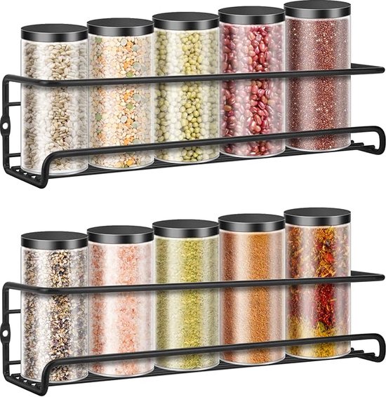 2 Stück Wandregal Für Gewürze Zum Aufhängen Küchenregal Hängender Organizer Gewürzregal Für Küchenschränke Schwarz 29 X 6,5 X 6,5 Cm