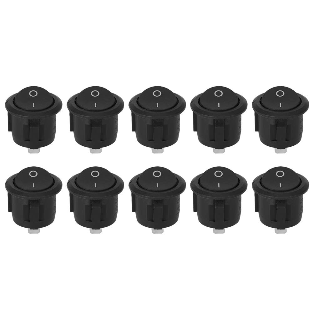 Kcd1 Packung Mit 10 Runden, 2-poligen, Schwarzen Kunststoff-wippschaltern, 23 Mm Durchmesser, 20 Mm Lochgröße, 6 A, 250 V Ac, 10 A, 125 V Ac, Für Haushaltsgeräte, Reparatur