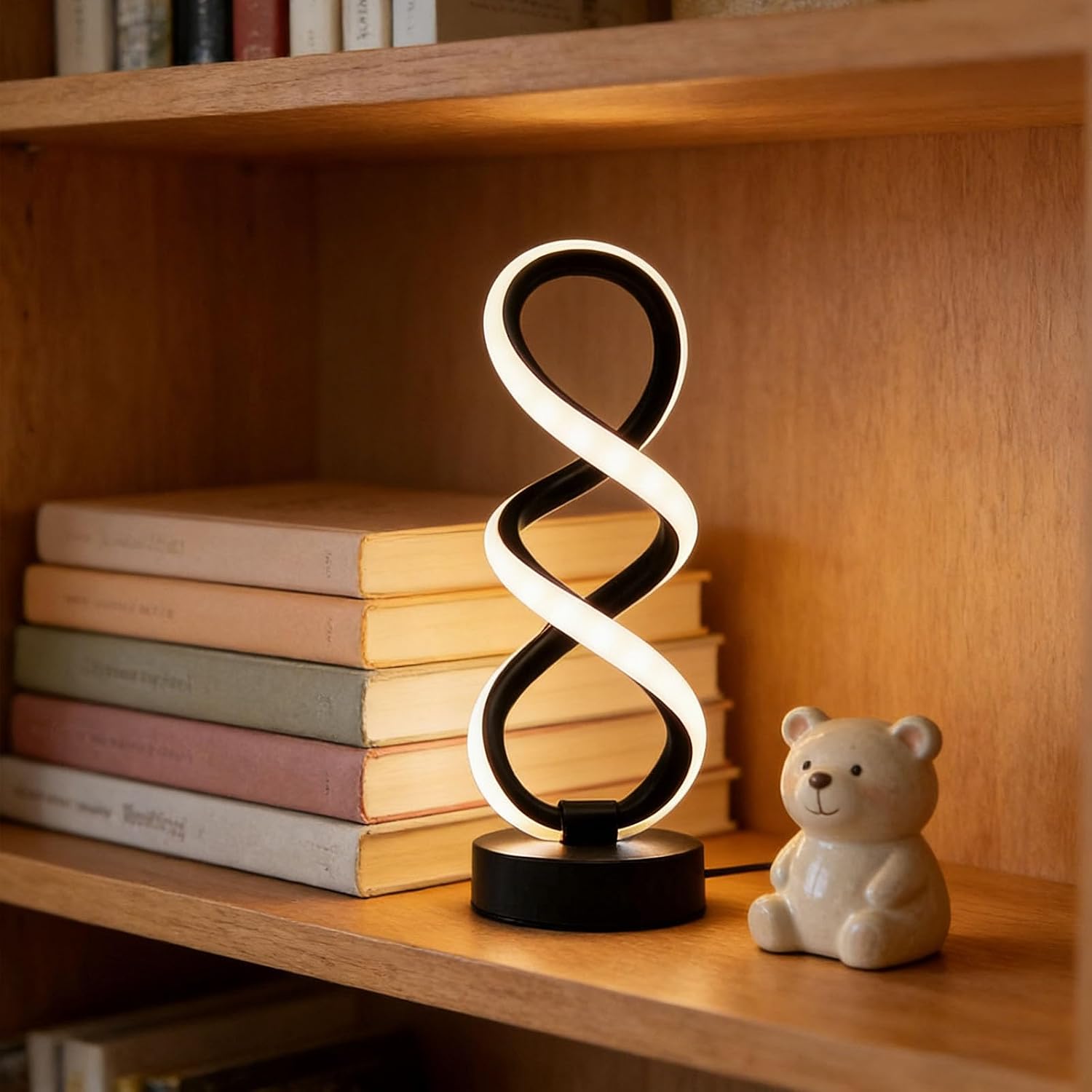 Schwarze, Moderne, Minimalistische Spiral-tischleuchte Mit 3 Dimmbaren Led-farben, Nachtlicht, Schreibtischlampe, Dekoration Für Männerhöhle, Kaffeebar Oder Büro.