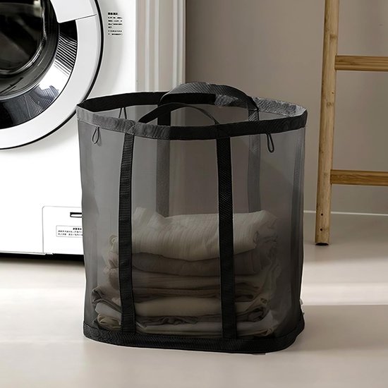 Netzbeutel Mit Griffen, Faltbarer Wäschekorb, Faltbarer Wäschebeutel, Atmungsaktive Faltbare Strandtasche, Platzsparende Reisetaschen (1, Schwarz