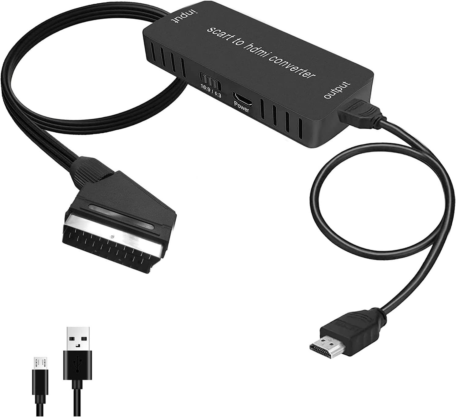 Scart-zu-hdmi-konverter, Scart-eingang, Hdmi-ausgang, 16:9/4:3-audio- Und Videoadapter Mit Hdmi-kabel Für Hdtv-monitor, Projektor, Set-top-box, Vhs, Xbox, Ps3, Sky Blu-ray
