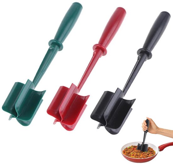 Fleischklopfer Kartoffelstampfer 3-teiliger Rindfleischschneider Hitzebeständiger Rindfleischschneider Hamburgerschneider Schwarz Rot Grün 10 X 4 4
