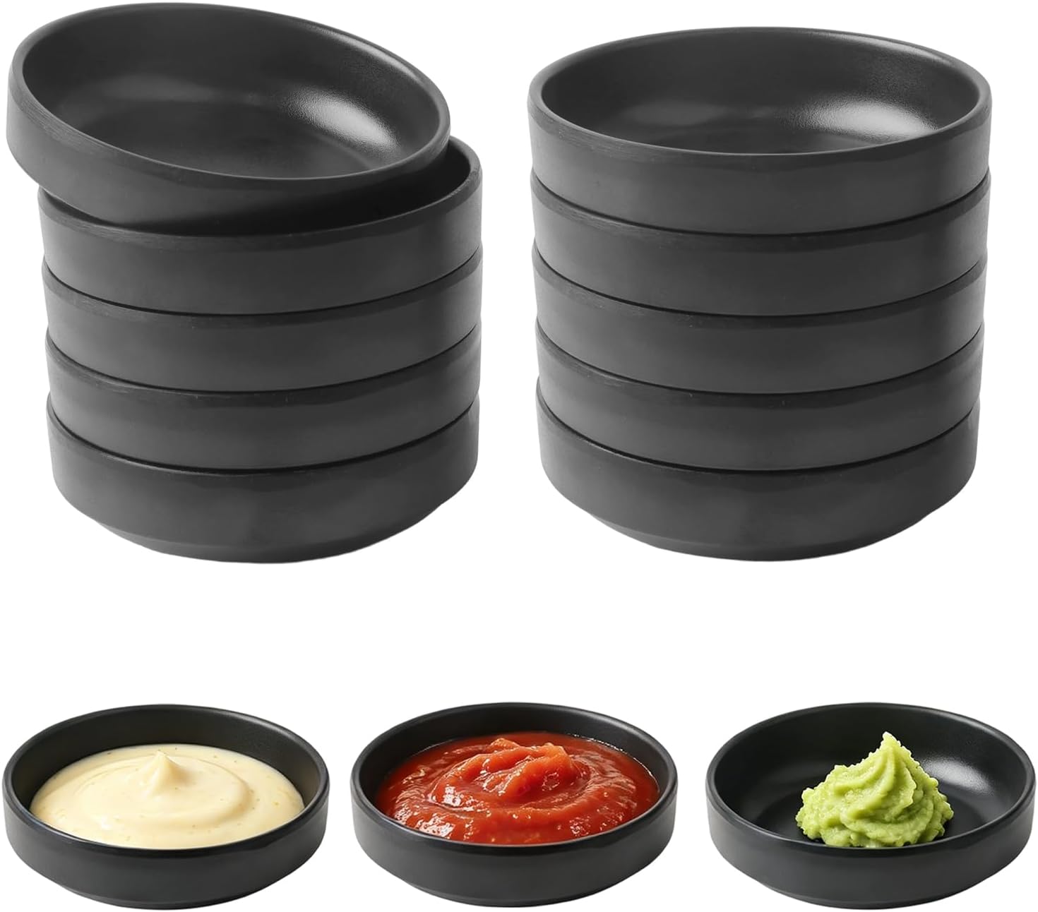 10 Schwarz Dipschalen Set Soja Saucenschälchen Runde Japanische 9×2,5 Cm Kunststoff Bowls, Spülmaschinenfest, Langlebig, Für Sushi Snack Gewürze Saucen Tapas Soße