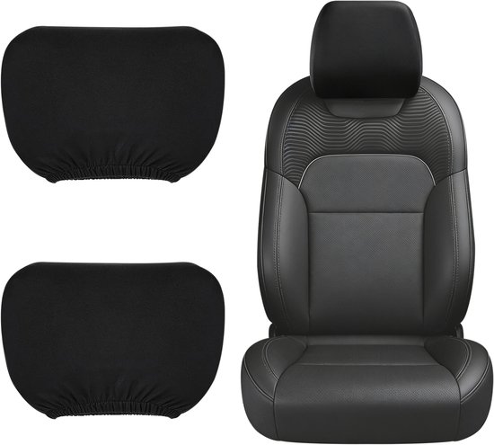 Kopfstützenbezug Set Fürs Auto Schwarz 2er Set Elastischer Kopfstützenbezug Universal Waschbar Autozubehör Schutzhüllen