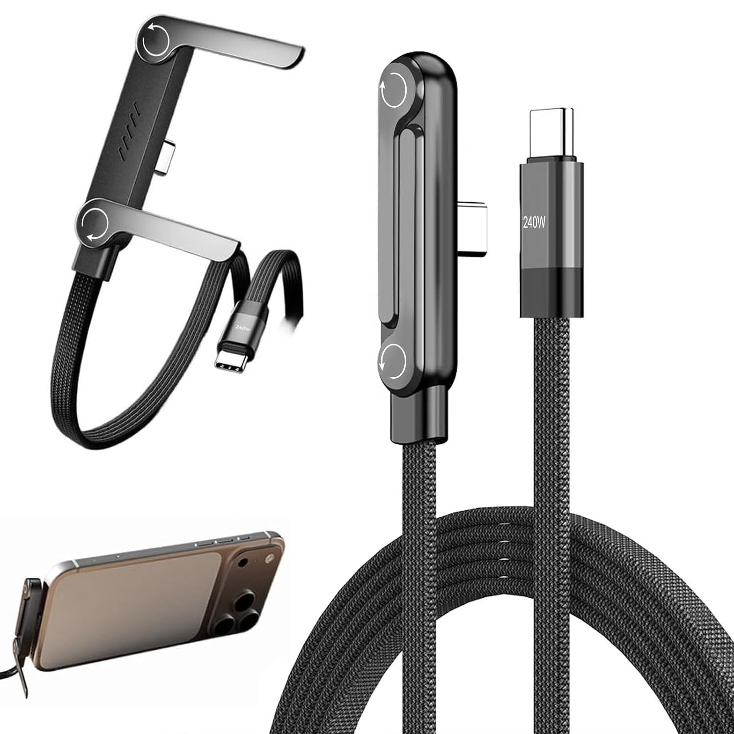 Unsichtbares 2-in-1-handyladegerät, 240 W, Usb-c-zu-usb-c-kabel, 1,5 M, Pd3.0, Schnellladekabel Usb Typ-c Für Iphone 17 Pro Max, Macbook Air, Ipad Pro, Samsung Galaxy S25 Ultra, Pixel 10 Usw.
