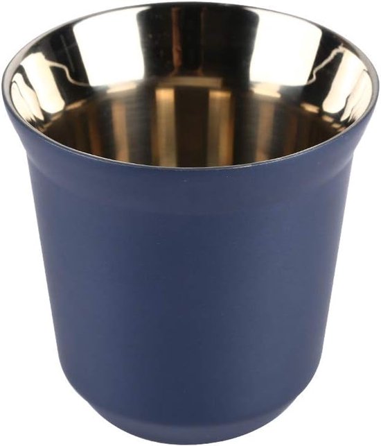 Kaffeetasse, Espressobecher, Edelstahl, Doppelt Wärmeisolierend, Kapsel, Dunkelblau
