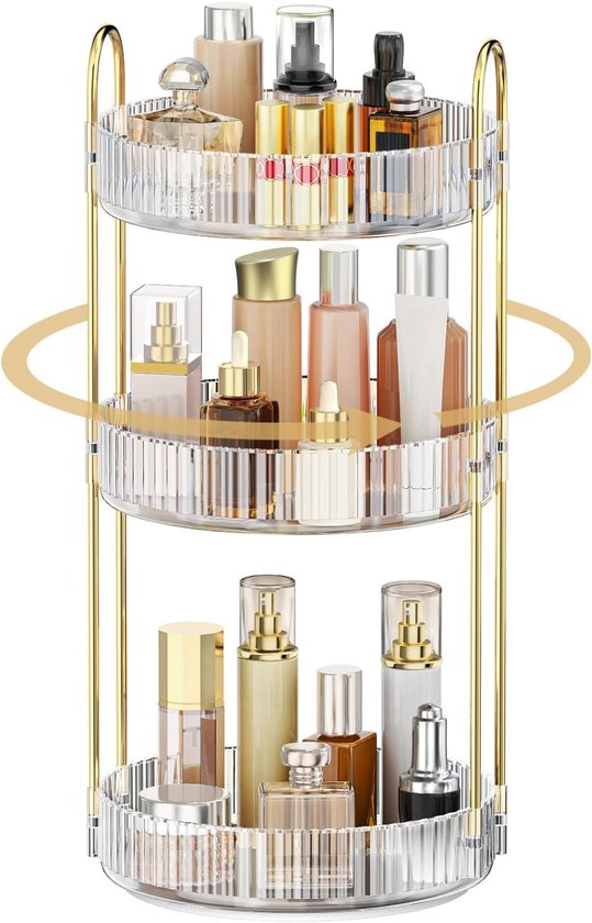 Kosmetik-organizer, 360° Drehbar, 3 Ebenen, Multifunktionales Aufbewahrungssystem Für Schminktisch, Badezimmer, Schlafzimmer, Transparent