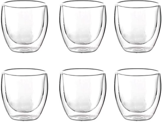 6 Teiliges Set Doppelwandiger Glasbecher Espressotasse Teetasse Glaswaren Haushaltsartikel Glas 6 X 3,5 X 6,5 Cm Für Kaffee, Espresso, Milch, Tee