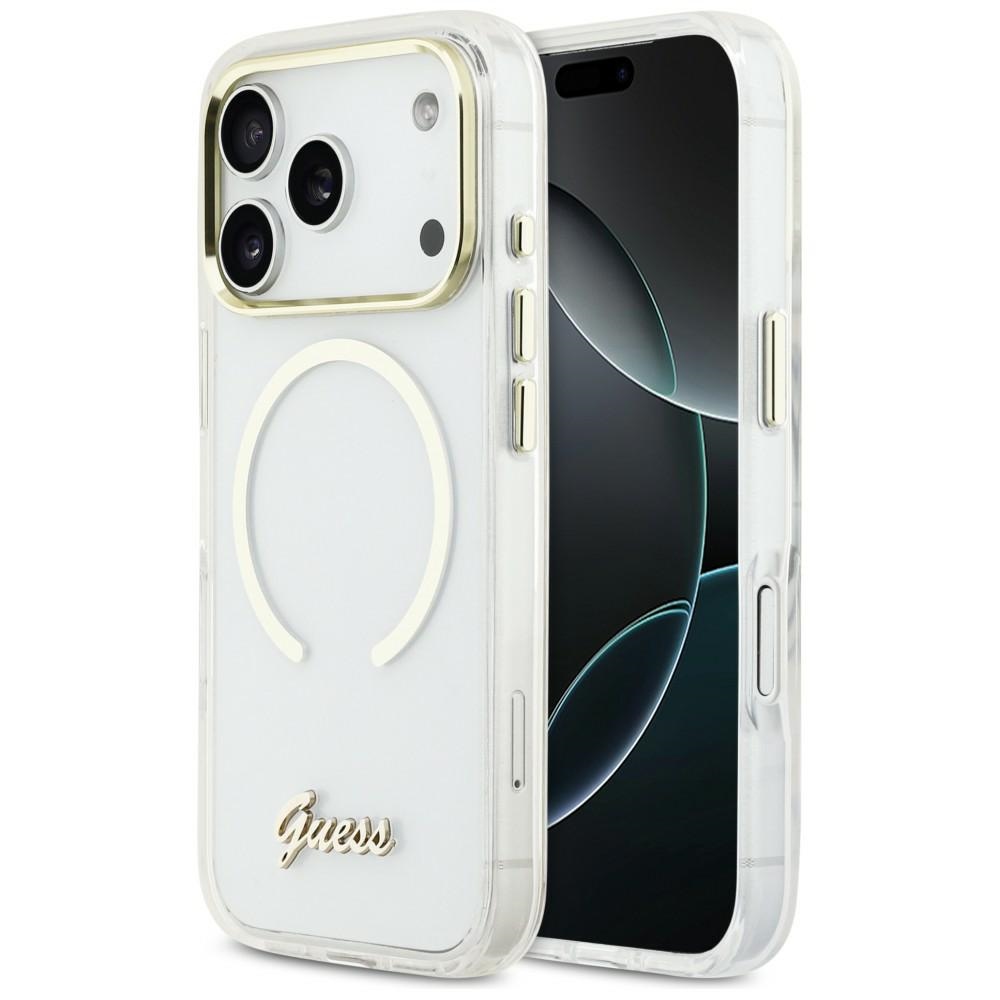 Guess Iml Script Metal Magsafe Hülle Für Iphone 17 Pro, Transparent