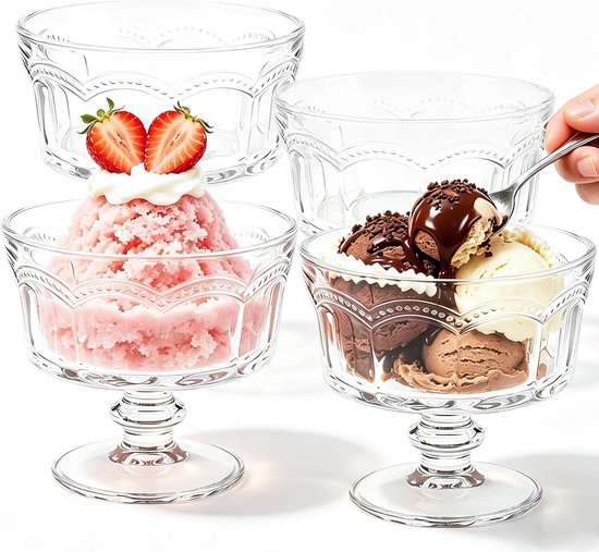 Set Mit 4 Transparenten Dessertschalen Aus Glas, 250 Ml, Wiederverwendbare Dessertschalen Für Eiscreme, Milchshakes, Desserts Und Obstsalate (250 Ml)