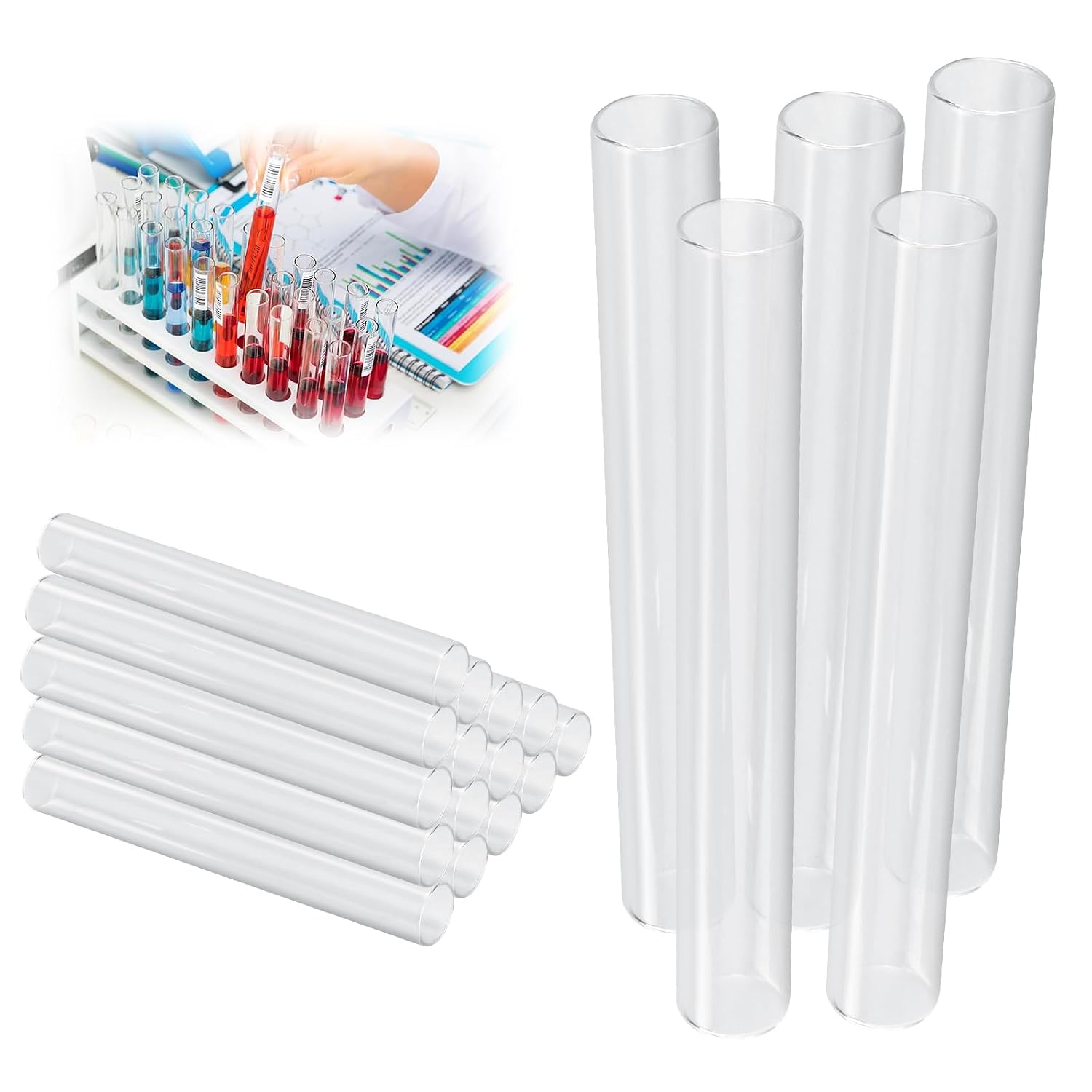 Set Mit 20 Durchsichtigen Glasreagenzgläsern Mit Flachem Boden – 150 X 20 Mm – Für Blumen, Vasen, Laborarbeiten, Bastelarbeiten Und Süßigkeitendekoration