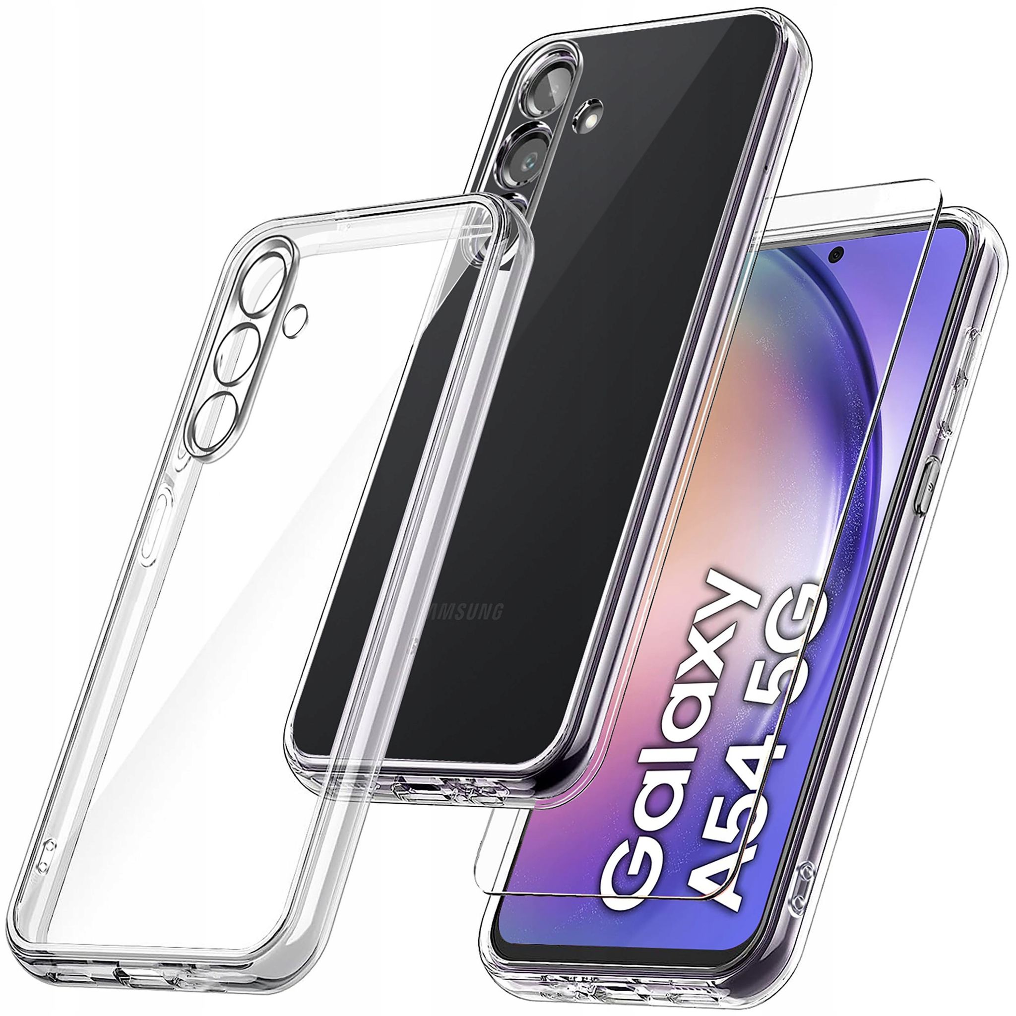 Hülle Für Samsung Galaxy A54 5g Verstärkt 360° Klar Transparent + Glas