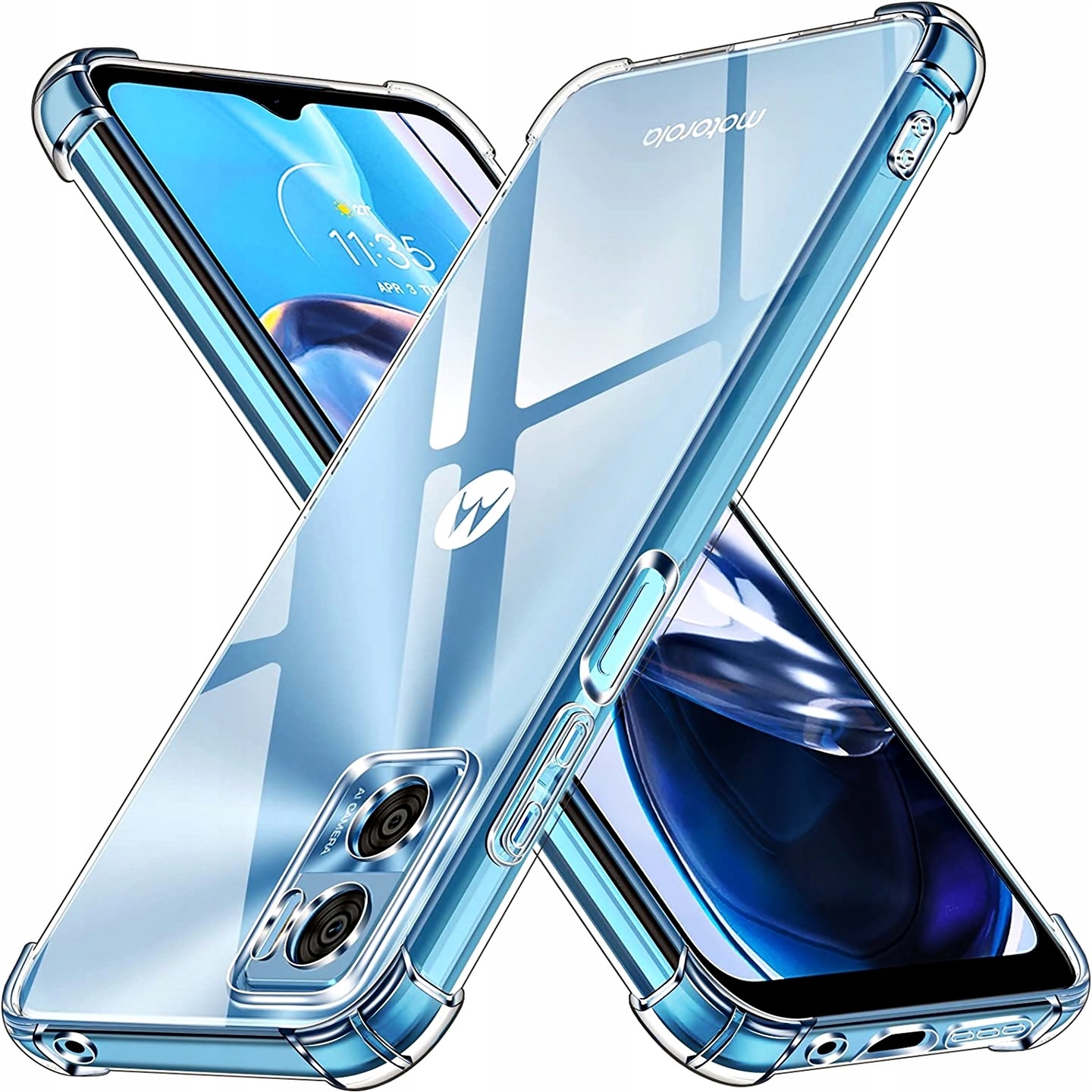 Schutzhülle Für Motorola Moto E22 E22i, Stoßfest, Farblos, Transparent + Glas