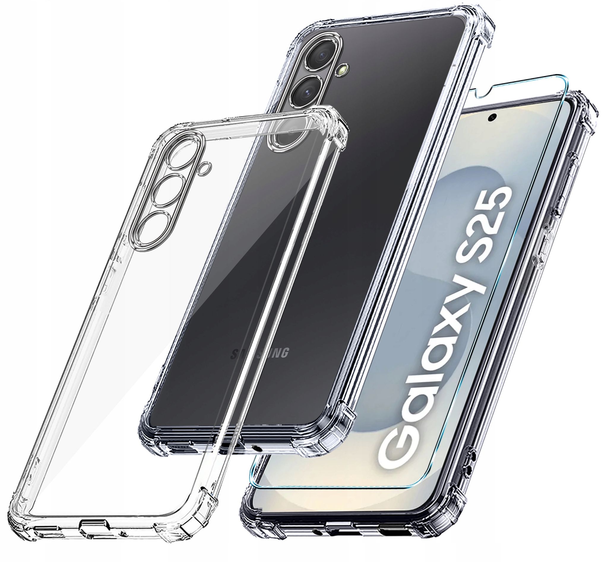 Schutzhülle Für Samsung Galaxy S25, Stoßfest, Transparent, Mit Transparenter Rückseite + Glas