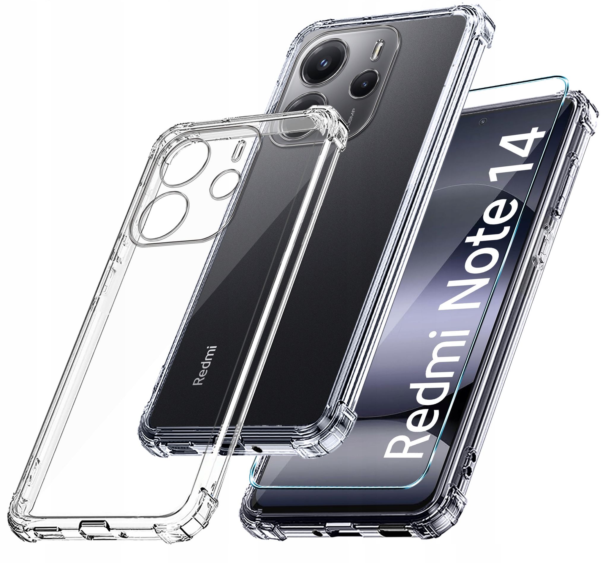 Schutzhülle Für Xiaomi Redmi Note 14 5g, Stoßfest, Transparente Rückseite + Glas