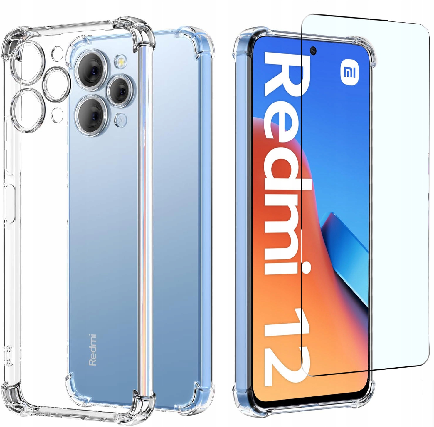 Schutzhülle Für Xiaomi Redmi 12 4g, Stoßfest, Transparente Rückseite + Glas