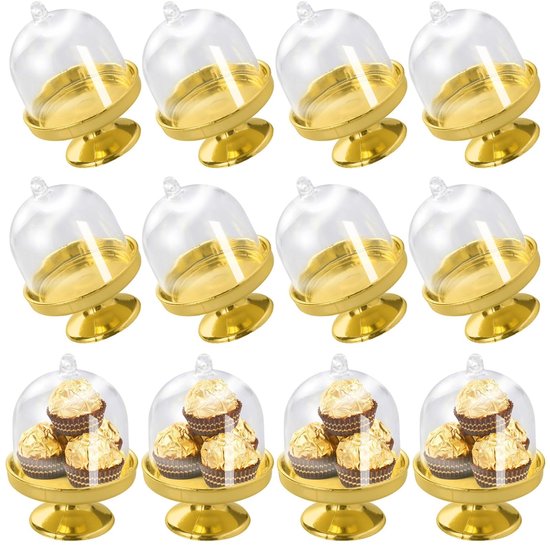 Dailygoods Mini Kuchenständer, 12 Teilig Goldener Kuchenständer Kunststoff Muffinständer 5 X 5 X 7 Cm Transparenter Deckel Elegantes Design