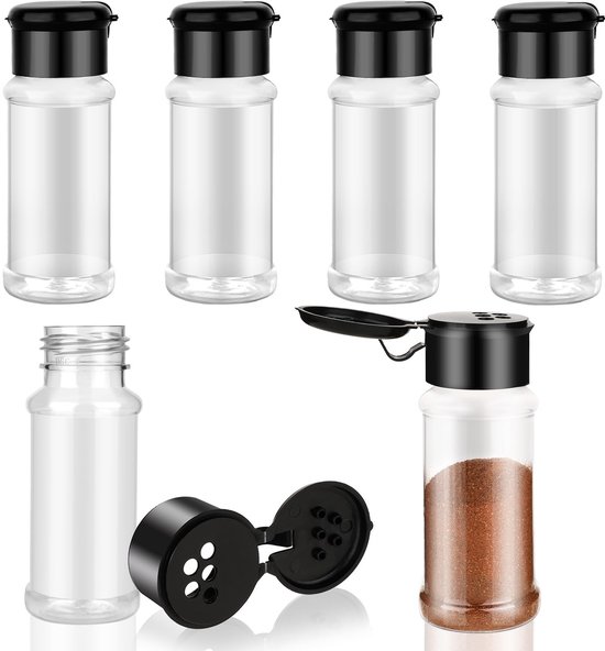 Dailygoods Gewürzgläser 6 Stück 100 Ml Transparenter Kunststoff Gewürzorganizer Schwarze Deckel Handwäsche Ideal Für Küche Camping Gewürzflasche