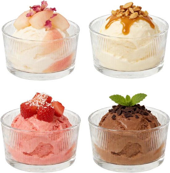 Dessertschalen 200 Ml (4er Set) Minimalistisches, Transparentes Design Zum Servieren Von Sahne, Mousse, Panna Cotta Und Früchten Für Zuhause Und