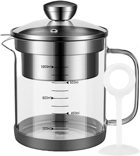 Joghurtsieb Aus Transparentem Borosilikatglas, 1 L, Nussmilchsieb Mit Skala Und Deckel