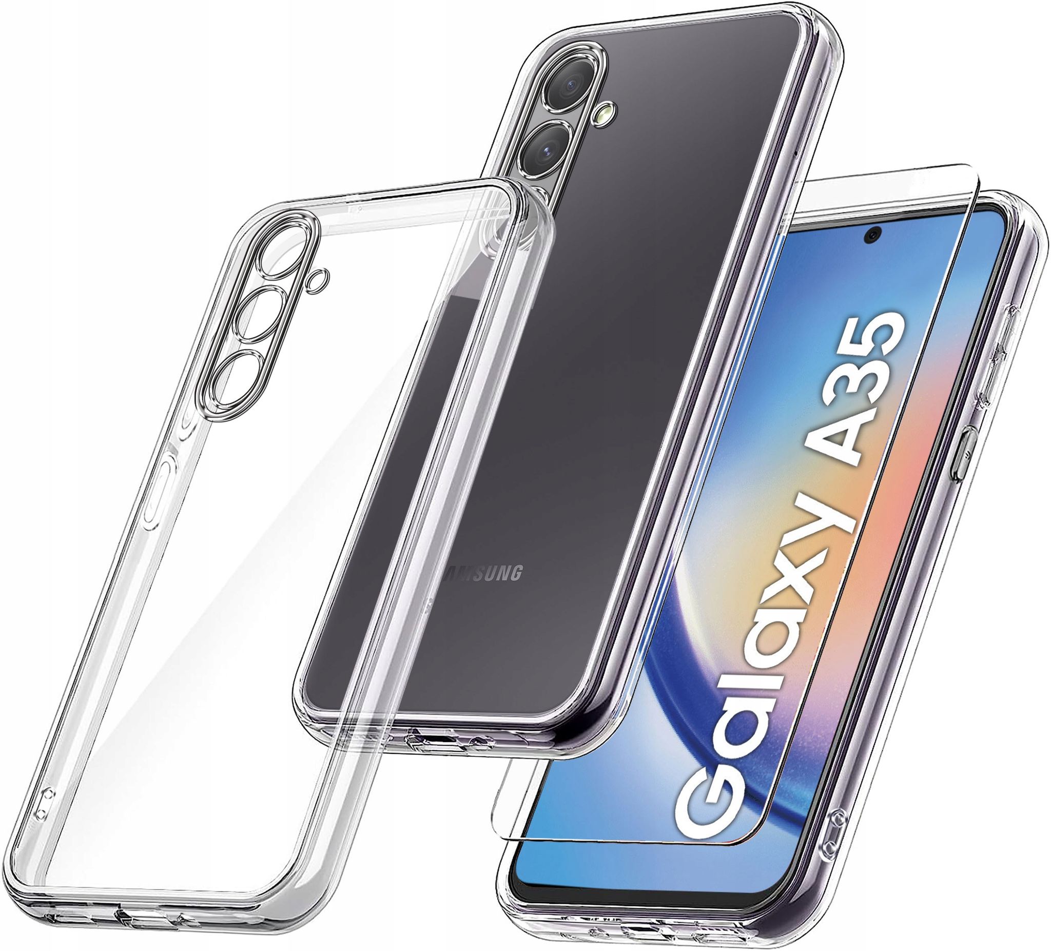 Schlanke Hülle Für Samsung Galaxy A35 5g, Transparente Hülle, Transparente Rückseite + Glas