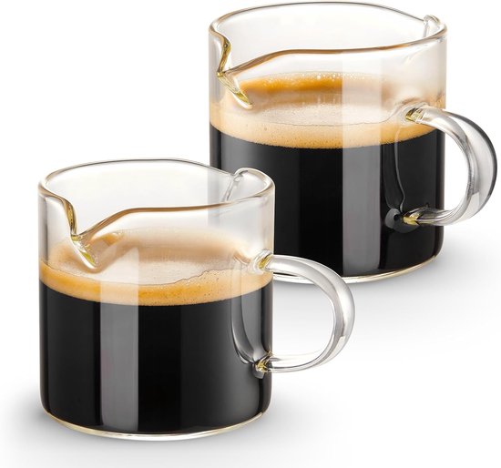 Set Mit 2 Espressotassen À 113 Ml – Doppelauslauftassen Für Espresso Und Milch – Espressozubehör Aus Klarglas