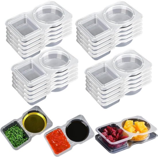 20er-pack Wiederverwendbare Snackboxen Mit 2 Fächern 14 X 8 5 X 2 5 Cm Transparente Aufbewahrungsboxen Für Die Zubereitung Von Mahlzeiten Dips 8,5