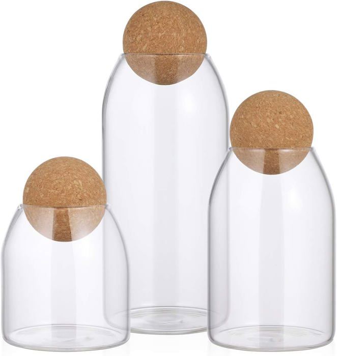 Dreiteiliges Glasbehälter-set Mit Verschlussdeckel, Holzdeckel Und Durchsichtigem Kugeldeckel Bonbongläser, Einmachgläser, Vorratsdosen.