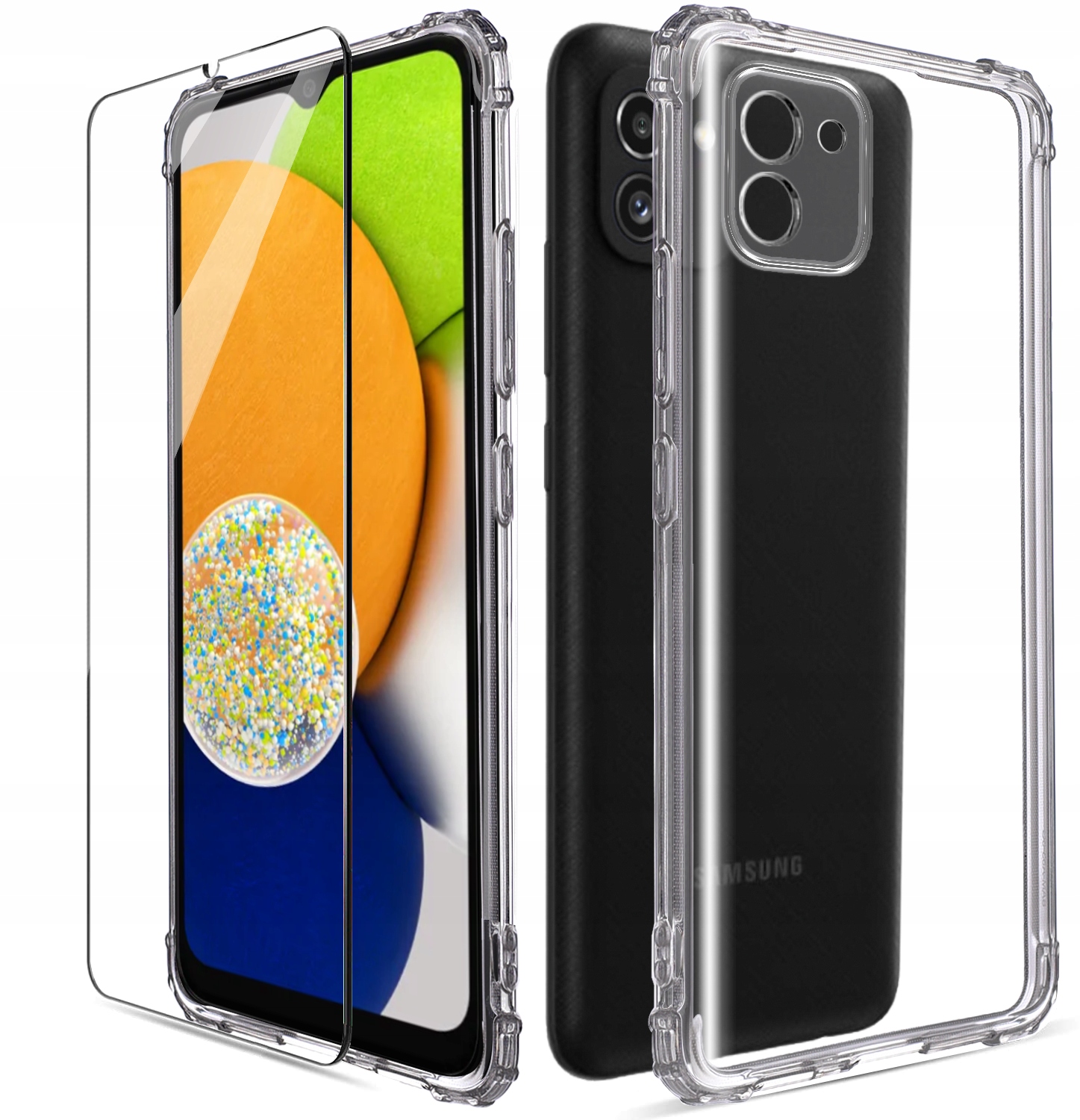 Stoßfeste Hülle Mit Transparenter Rückseite Für Samsung Galaxy A03 + Glas