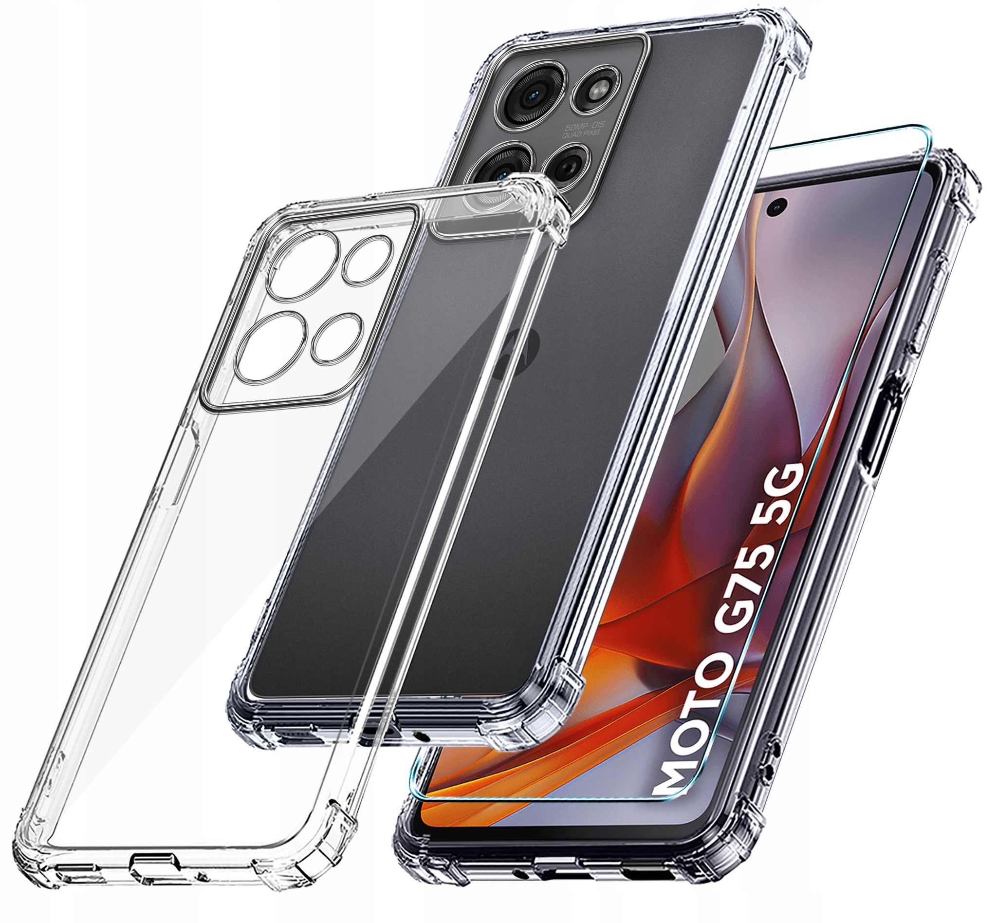 Schutzhülle Für Motorola Moto G75 5g: Stoßfeste, Transparente Hülle + 9h Schutzglas
