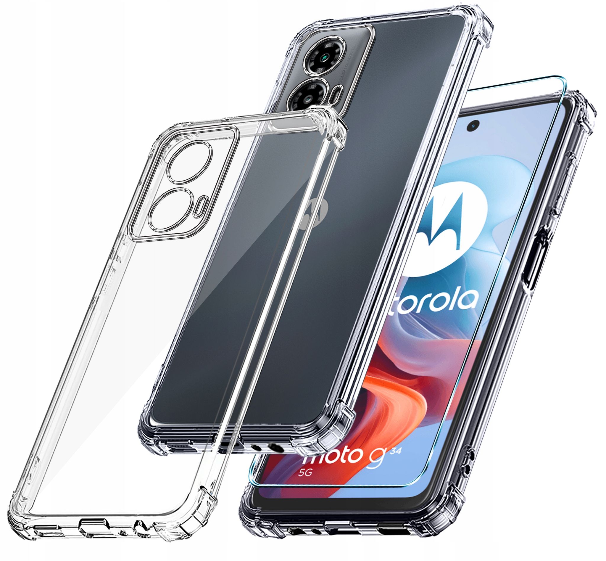 Schutzhülle Für Motorola Moto G34 5g: Stoßfestes Panzerschutzgehäuse + 9h-glas