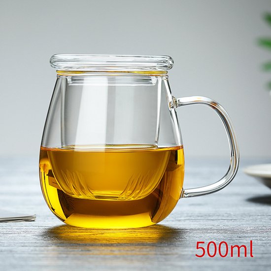 Transparente Teetasse Mit Teesieb 500 Ml Aus Borosilikatglas Einteiliges Design Mit Transparentem Griff Und Deckel Hitzebeständige Teetasse Für