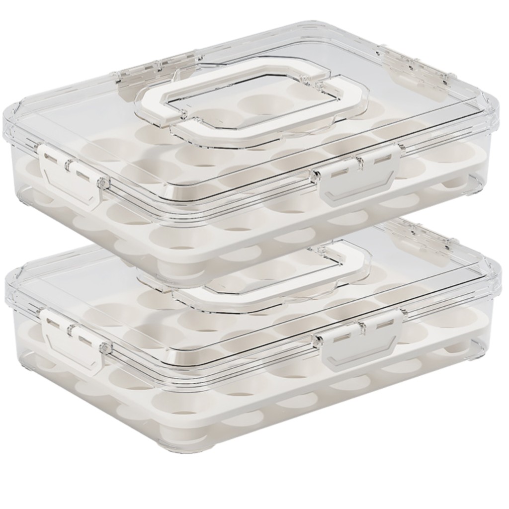 Set Aus 2 Transparenten Aufbewahrungsboxen Für Den Kühlschrank, Vielseitig Einsetzbar, Luftdicht Und Stapelbar, Ideal Zur Aufbewahrung Von Obst Und Gemüse, Eiern Oder Gewürzen.